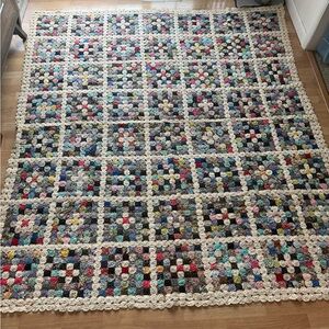 98X82 1930s Vintage Yo-Yo Quilt Topper